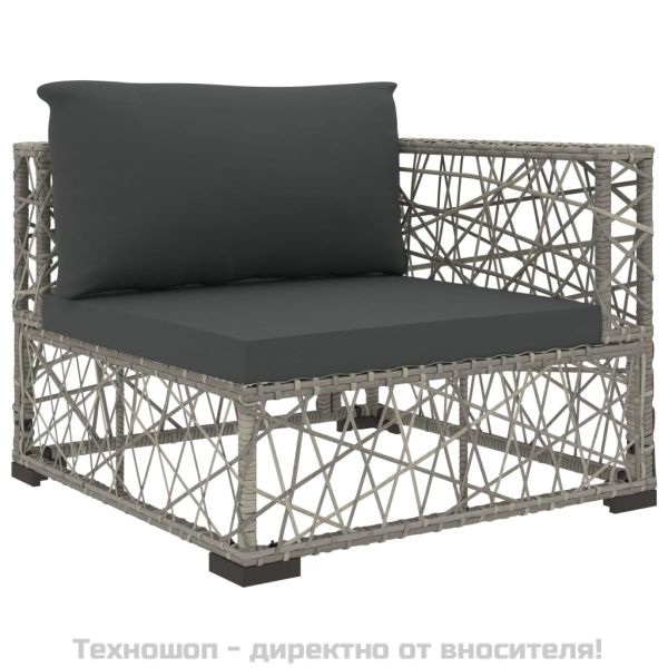 Градински комплект с възглавници, 6 части, полиратан, сив