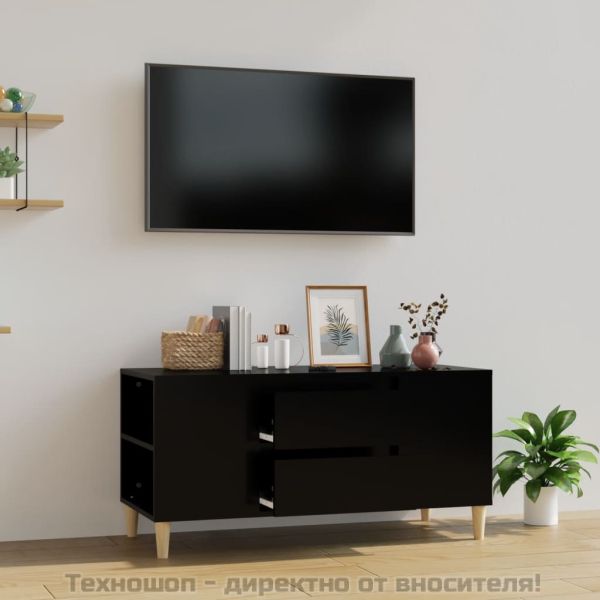ТВ шкаф, черен, 102x44,5x50 см, инженерно дърво