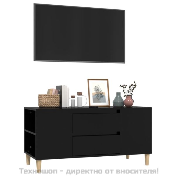 ТВ шкаф, черен, 102x44,5x50 см, инженерно дърво