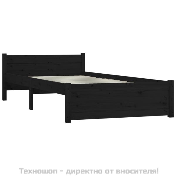 Рамка за легло, черна, масивно дърво, 90х200 см