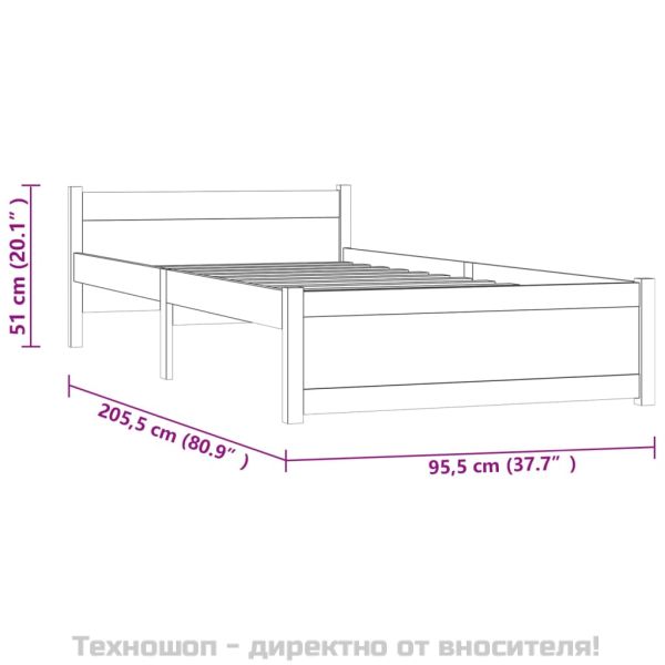 Рамка за легло, черна, масивно дърво, 90х200 см