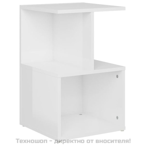 Нощно шкафче, бял гланц, 35x35x55 см, инженерно дърво