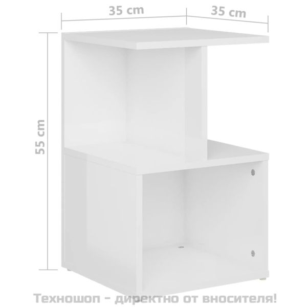 Нощно шкафче, бял гланц, 35x35x55 см, инженерно дърво