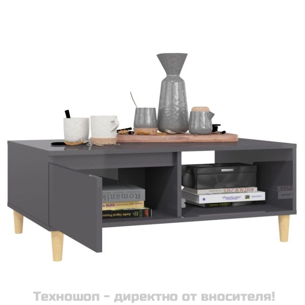 Маса за кафе, сив гланц, 90x60x35 см, инженерно дърво