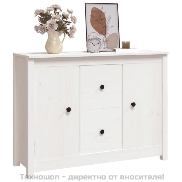 Сайдборд, бял, 100x35x74 см, бор масив