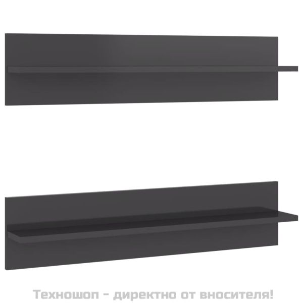 Стенни рафтове, 2 бр, сив гланц, 80x11,5x18 см, инженерно дърво