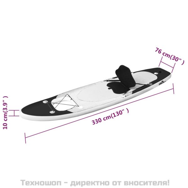 Комплект надуваем стендъп падълборд, черен, 330x76x10 см