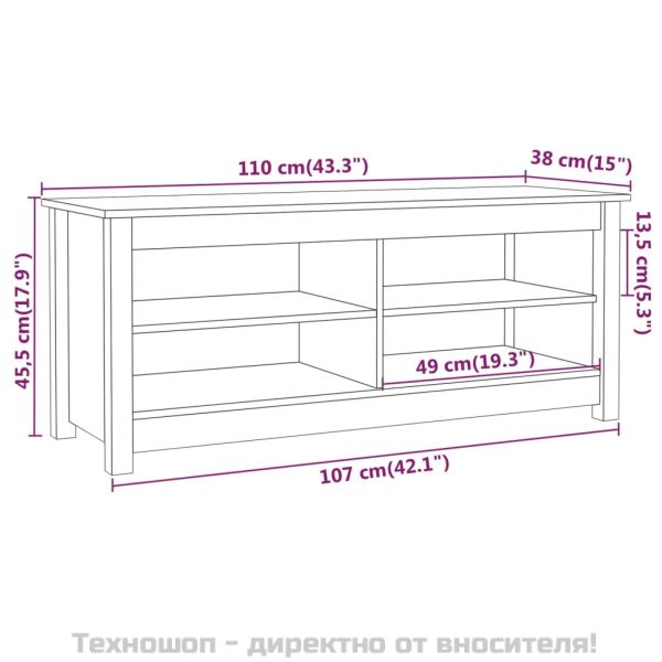 Пейка за обувки черна 110x38x45,5 см масивна борова дървесина