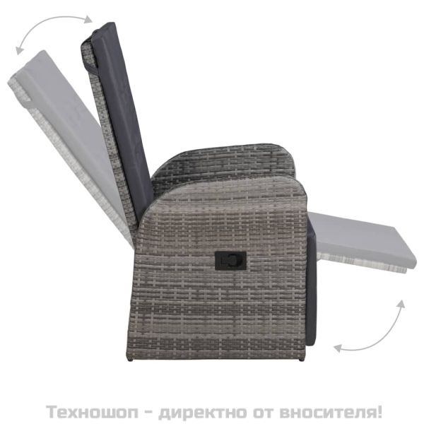 Бистро комплект, 3 части, с възглавници, полиратан, сив