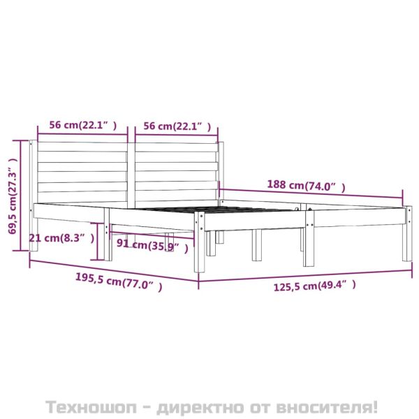 Рамка за легло, масивно дърво бор, 120x190 см, Small Double