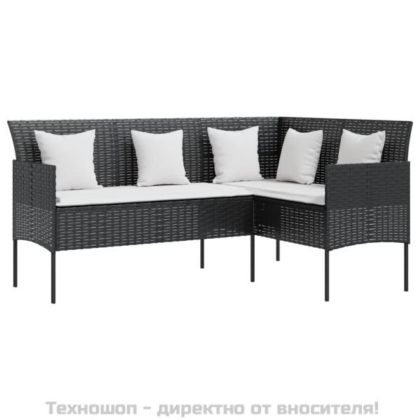 Комплект Г-образно канапе с възглавници 5 части черен полиратан