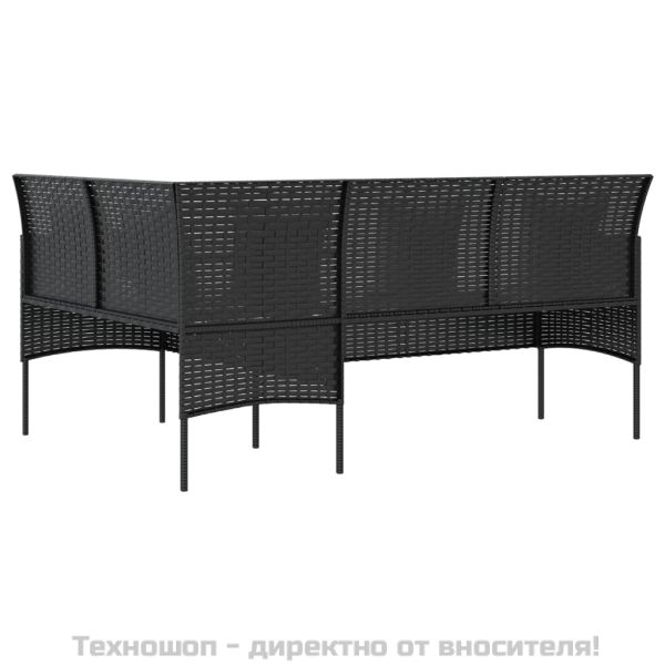 Комплект Г-образно канапе с възглавници 5 части черен полиратан