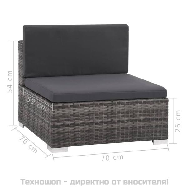 Градински комплект с възглавници, 8 части, полиратан, сив