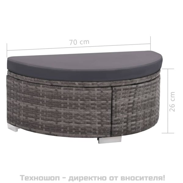 Градински комплект с възглавници, 8 части, полиратан, сив