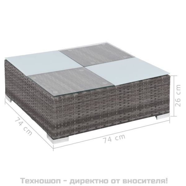 Градински комплект с възглавници, 8 части, полиратан, сив