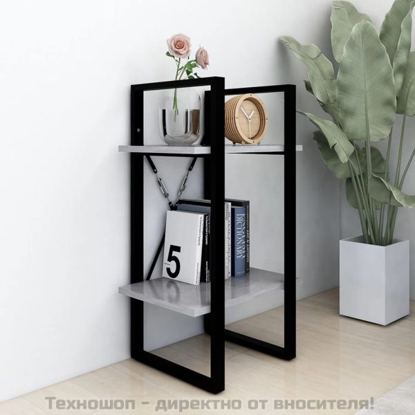 2-етажна библиотека, бетонно сива, 40x30x70 см, инженерно дърво