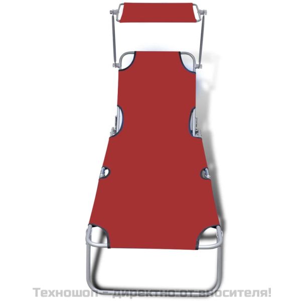 Сгъваем шезлонг с козирка, стомана и текстил, червен