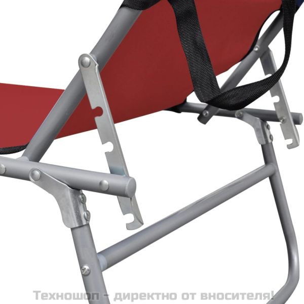Сгъваем шезлонг с козирка, стомана и текстил, червен