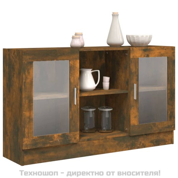 Шкаф витрина, опушен дъб, 120x30,5x70 см, инженерно дърво