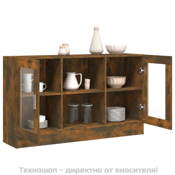 Шкаф витрина, опушен дъб, 120x30,5x70 см, инженерно дърво