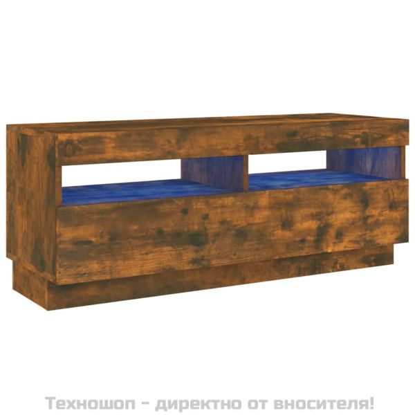 ТВ шкаф с LED осветление, опушен дъб, 100x35x40 см