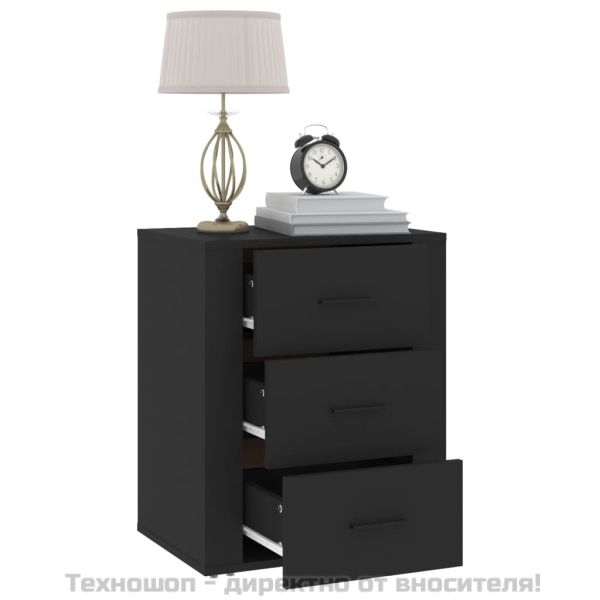 Нощно шкафче, черно, 50x36x60 см, инженерно дърво