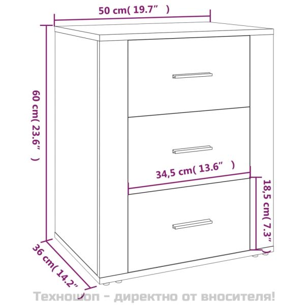 Нощно шкафче, черно, 50x36x60 см, инженерно дърво