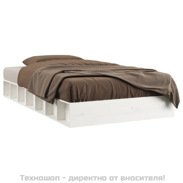 Рамка за легло, бяла, 90x200 см, масивно дърво