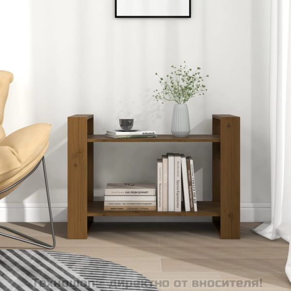 Библиотека/разделител за стая, меденокафява, 80x35x56,5 см, бор