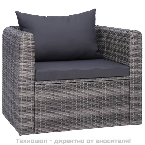 Градински комплект с възглавници, 7 части, полиратан, сив