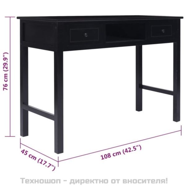 Бюро, черно, 108x45x76 см, масивна дървесина пауловния