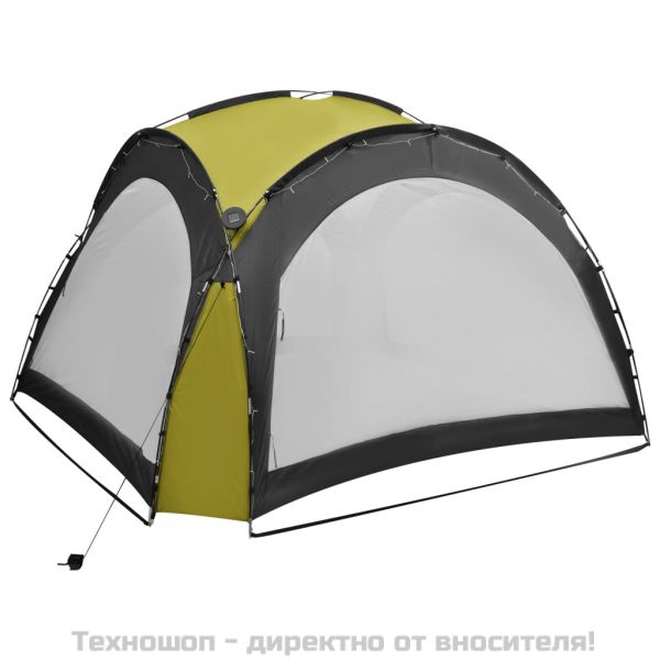 Парти шатра с LED и 4 стени, 3,6x3,6x2,3 м, зелена