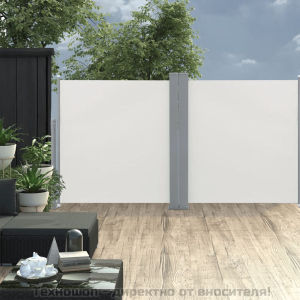 Прибираща се странична тента, кремава, 100x600 см