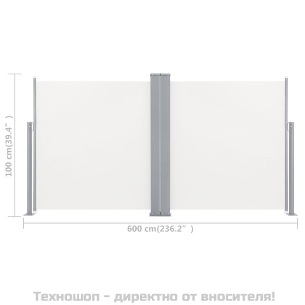 Прибираща се странична тента, кремава, 100x600 см