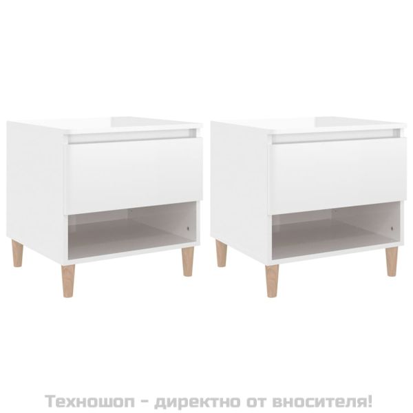 Нощни масички, 2 бр, бял гланц, 50x46x50 см, инженерно дърво