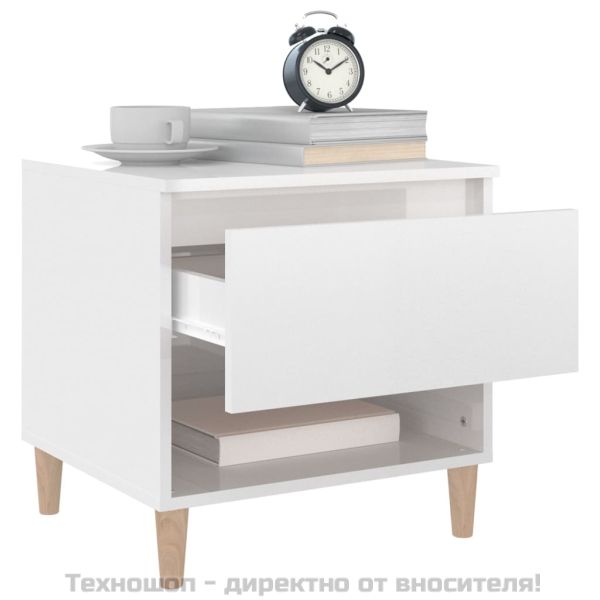 Нощни масички, 2 бр, бял гланц, 50x46x50 см, инженерно дърво
