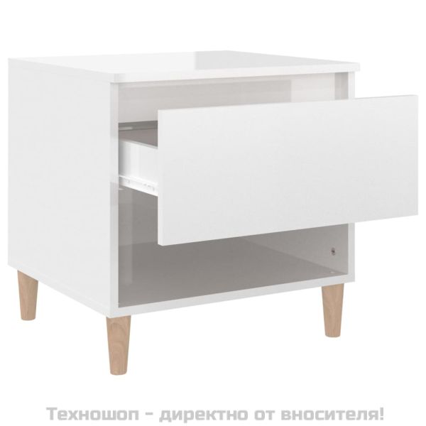 Нощни масички, 2 бр, бял гланц, 50x46x50 см, инженерно дърво