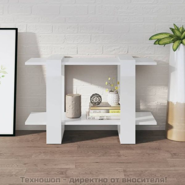 Библиотека/разделител за стая, бял гланц, 80x30x51 см