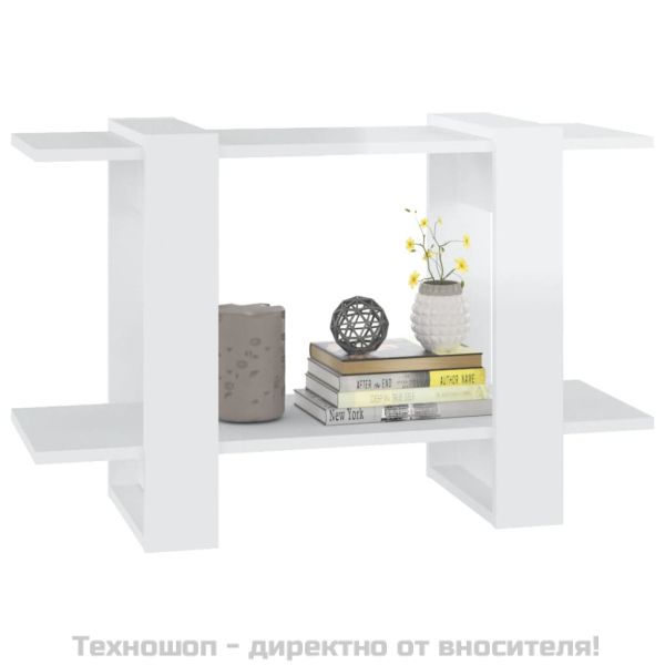 Библиотека/разделител за стая, бял гланц, 80x30x51 см