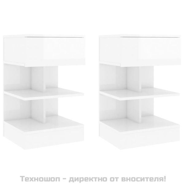 Нощни шкафчета, 2 бр, бял гланц, 40x35x65 см