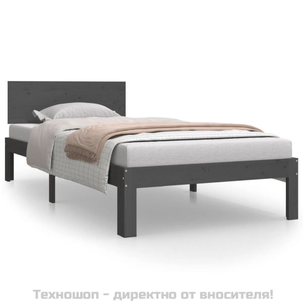Рамка за легло, сива, борово дърво масив, 90х200 см