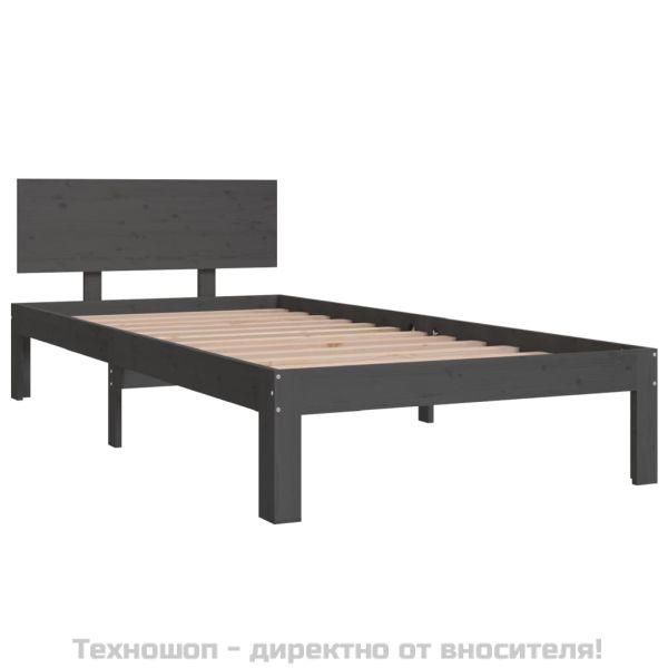 Рамка за легло, сива, борово дърво масив, 90х200 см