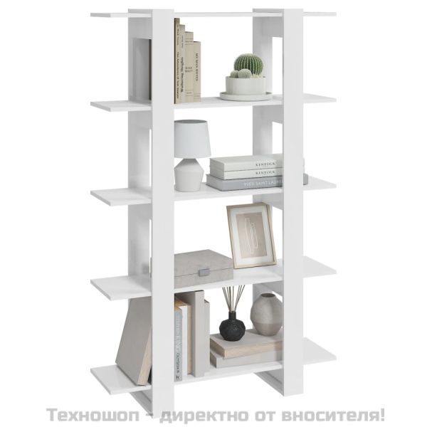 Библиотека/разделител за стая, бял гланц, 100x30x160 см