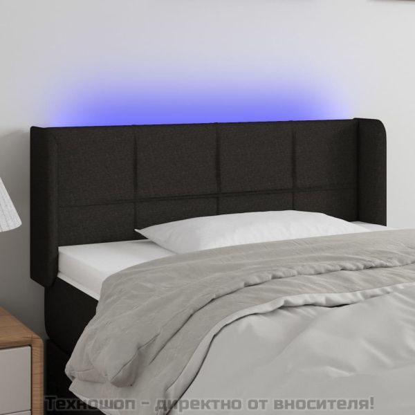 LED горна табла за легло, черна, 93x16x78/88 см, плат
