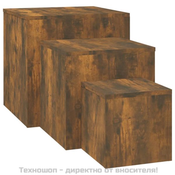 Странични маси, 3 бр, опушен дъб, инженерно дърво