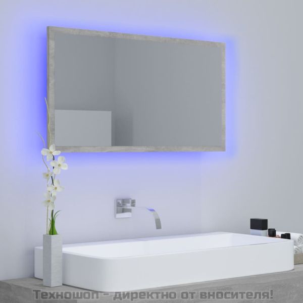 LED огледало за баня, бетонно сиво, 80x8,5x37 см, акрил