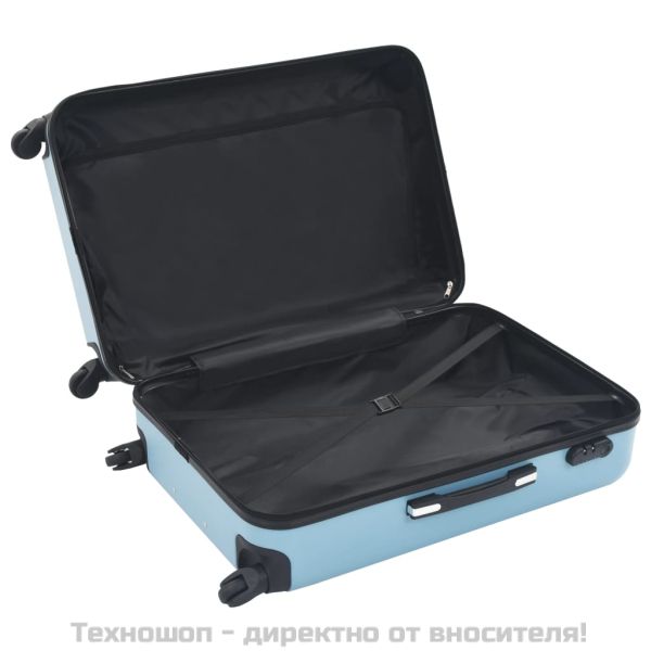 Комплект твърди куфари с колелца, 3 бр, сини, ABS