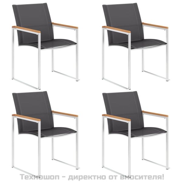 Градински столове, 4 бр, textilene и неръждаема стомана, сиви