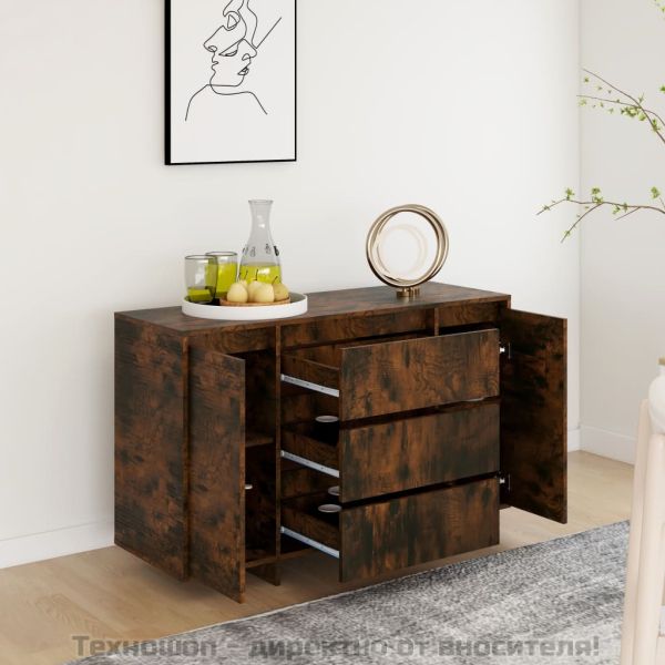 Бюфет с 3 чекмеджета, опушен дъб, 120x41x75 см, инженерно дърво