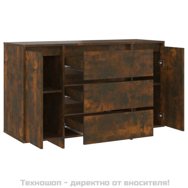 Бюфет с 3 чекмеджета, опушен дъб, 120x41x75 см, инженерно дърво